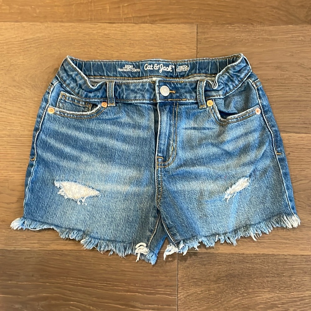 Cat & Jack Denim Shorts Size Large 10 / 12 Adjustable Waist Distressed